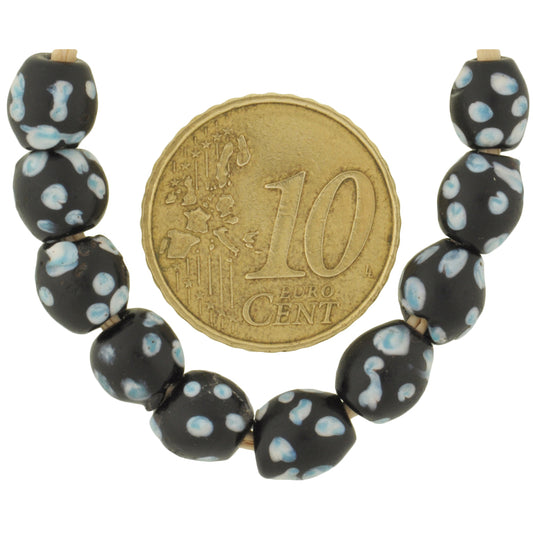Belles perles rondes antiques en verre vénitien, mouffette noire, fantaisie, commerce africain, SB-29297