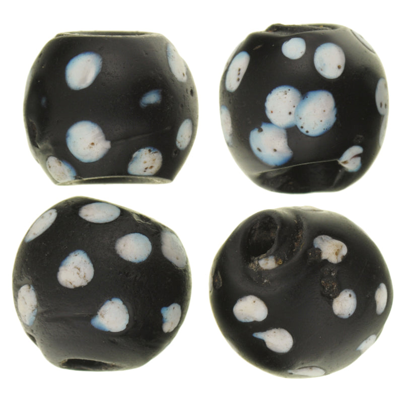 Old Nice Round Black skunk Fancy Venetian Wound Glass Beads African trade 4 τεμ. SB-27060