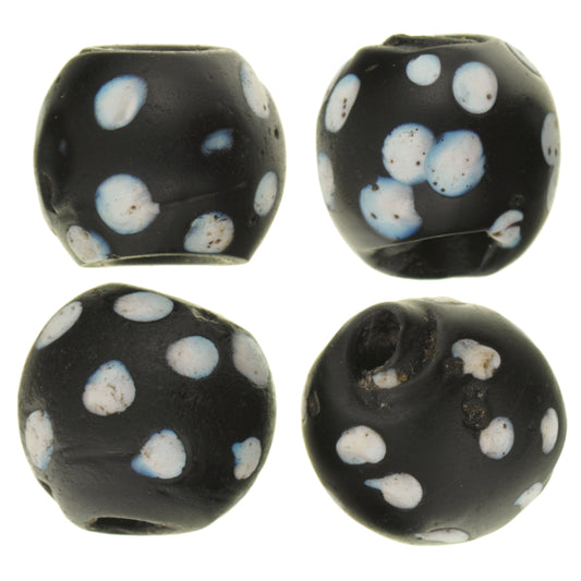 Old Nice Round Black skunk Fancy Venetian Wound Glass Beads African trade 4 pc. SB-27060