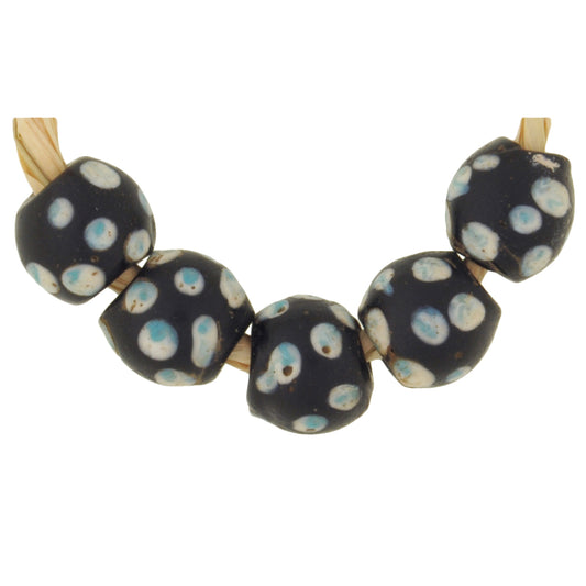 Belle Antique ronde noir mouffette fantaisie vénitien plaie verre perles de commerce africain SB-30832