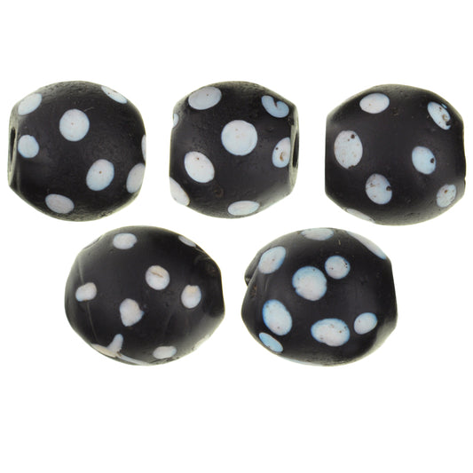 Nice Old Round Black Skunk Fancy Venetian Wound Glass Beads African trade 5 τεμ. SB-27076
