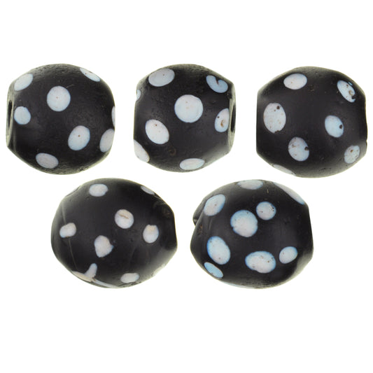 Nice Old Round Black Skunk Fancy Venetian Wound Glass Beads African trade 5 pc. SB-27076