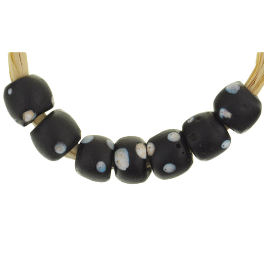 Simpatiche perle di vetro con ferita veneziana fantasia puzzola nera rotonda antica, commercio africano SB-27539