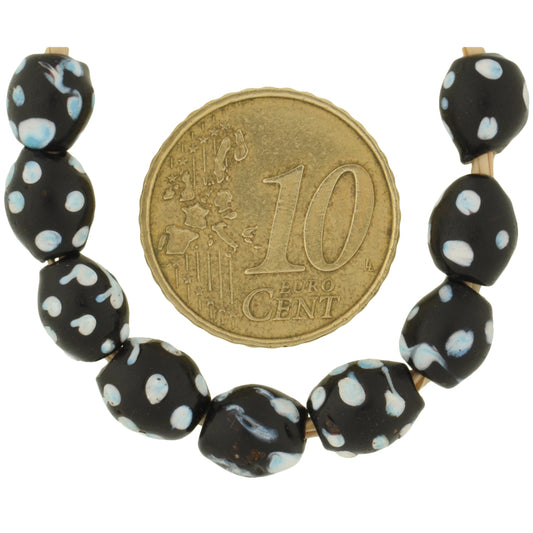 Simpatiche perle di vetro con ferita veneziana fantasia puzzola nera rotonda antica, commercio africano SB-29799