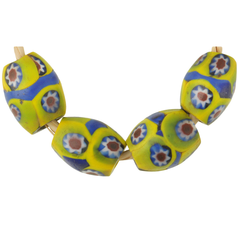 Antique Banded Oval Millefiori Venetian Glass Trade Beads - 13Mm, African Trade