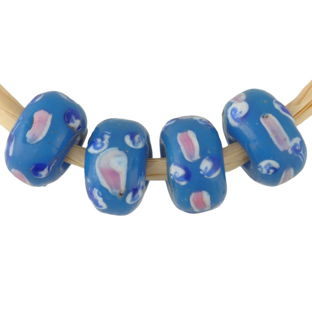 Rare Antique Blue Fancy Disk Venetian Glass Trade Beads With Trail Decoration