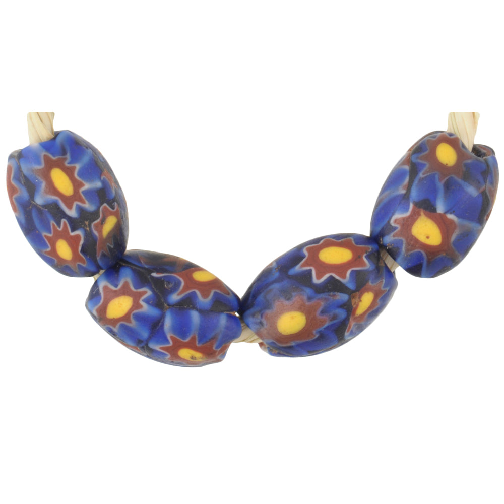 Seltene antike blaue ovale Millefiori-Mosaik-Handelsperlen, 11 mm