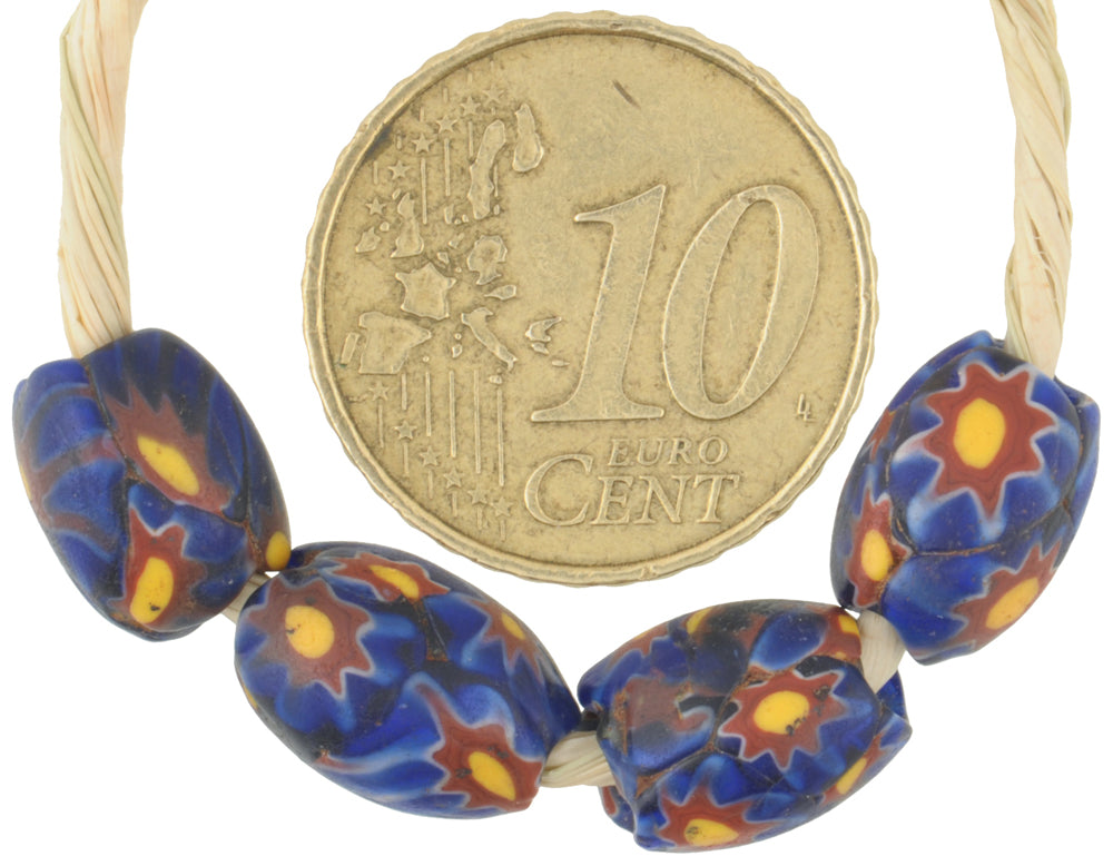 Seltene antike blaue ovale Millefiori-Mosaik-Handelsperlen, 11 mm – alternative Ansicht