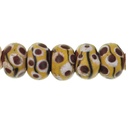 Rare Brick Fancy Venetian Lampwork Beads, African Trade, 7Mm, 5Pcs