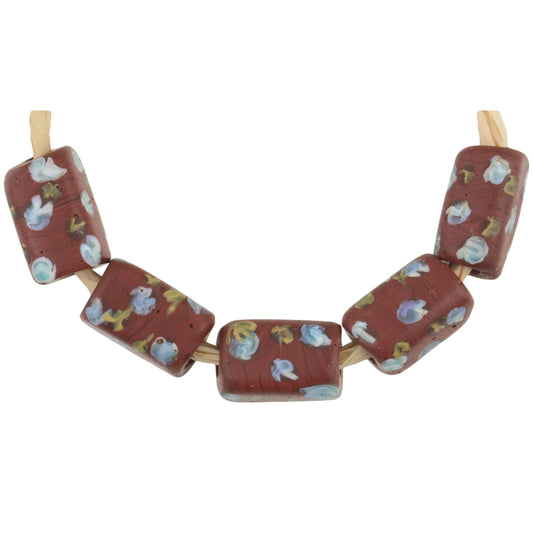 Antique Rectangular Brick Eye Venetian Lampwork Glass Trade Beads, 11X7Mm