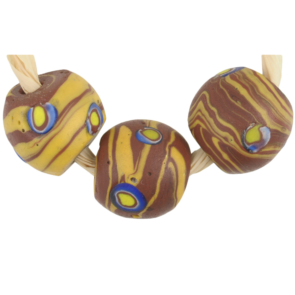 Seltene antike ziegelrote runde Millefiori-Mosaikperlen - 13 mm venezianische Handelsperlen