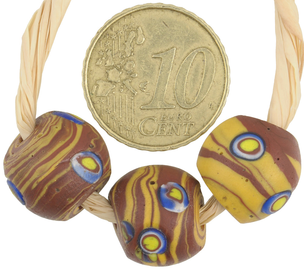 Seltene antike ziegelrote runde Millefiori-Mosaikperlen - 13 mm venezianische Handelsperlen - alternative Ansicht