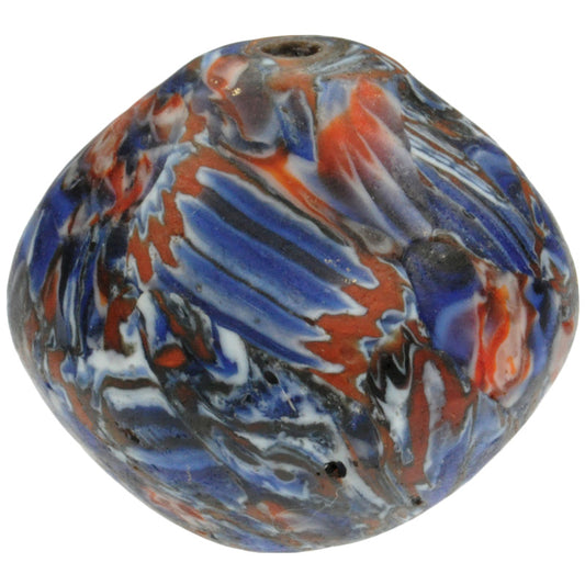 Large African Trade Bicone Bead - Recycled Chevron Glass Bead From Ghana
