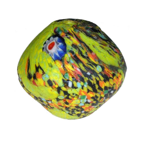 Large African Recycled Glass Bead With Chevron - Ghana Krobo