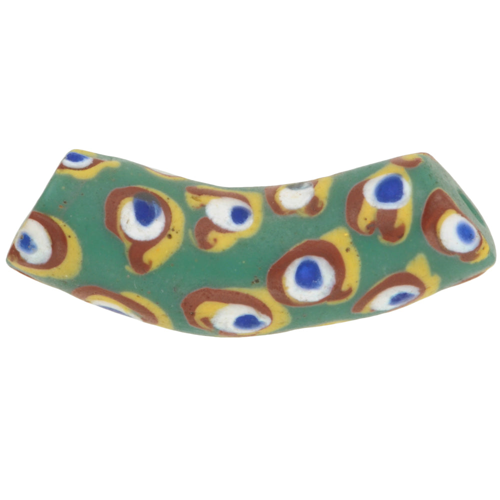 Seltene alte "Auge" ausgefallene Ellenbogenperle aus venezianischer Lampwork-Glasperle, 27 x 8 mm