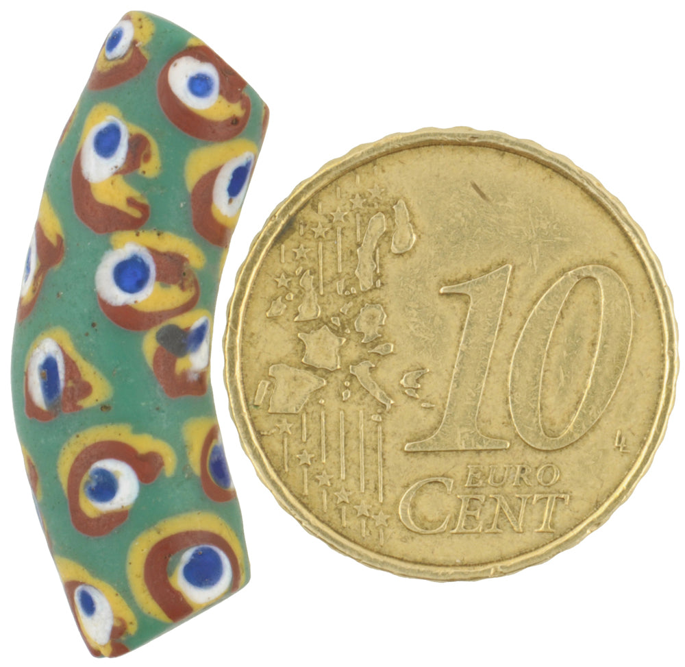 Seltene alte "Auge" ausgefallene Ellenbogenperle aus venezianischem Lampwork-Glas, 27 x 8 mm – alternative Ansicht