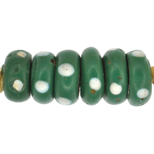 Rare Antique Green "Eye" Venetian Lampwork Beads With Trail Decoration - 7-8Mm