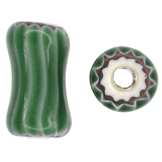 Seltene alte 4 Schichten grüne Chevron „Hundeknochen“ venezianische afrikanische Glasperlen SB-25650