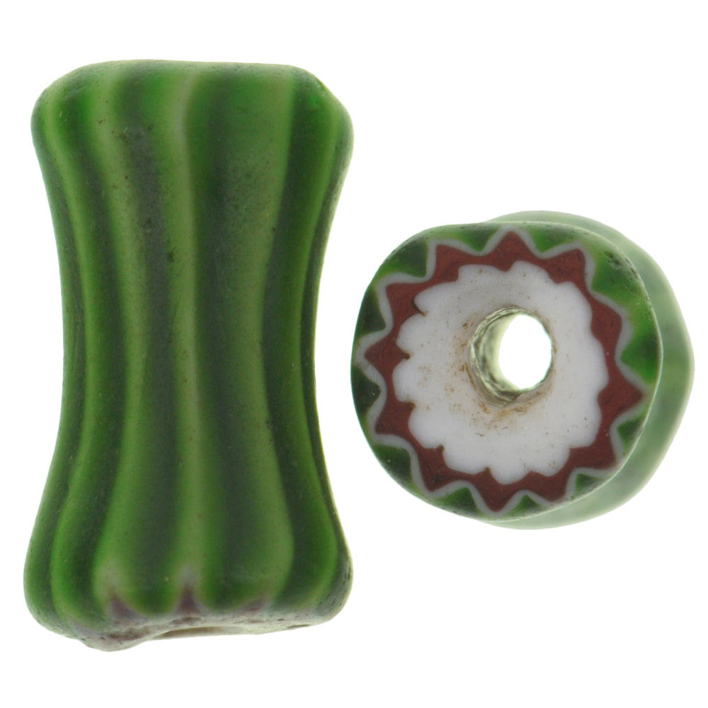 Seltene alte 4 Schichten grüne Chevron „Hundeknochen“ venezianische afrikanische Glasperlen SB-28507