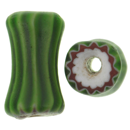 Green Dog Bone Chevron Beads | Matching Pair Antique Venetian Glass