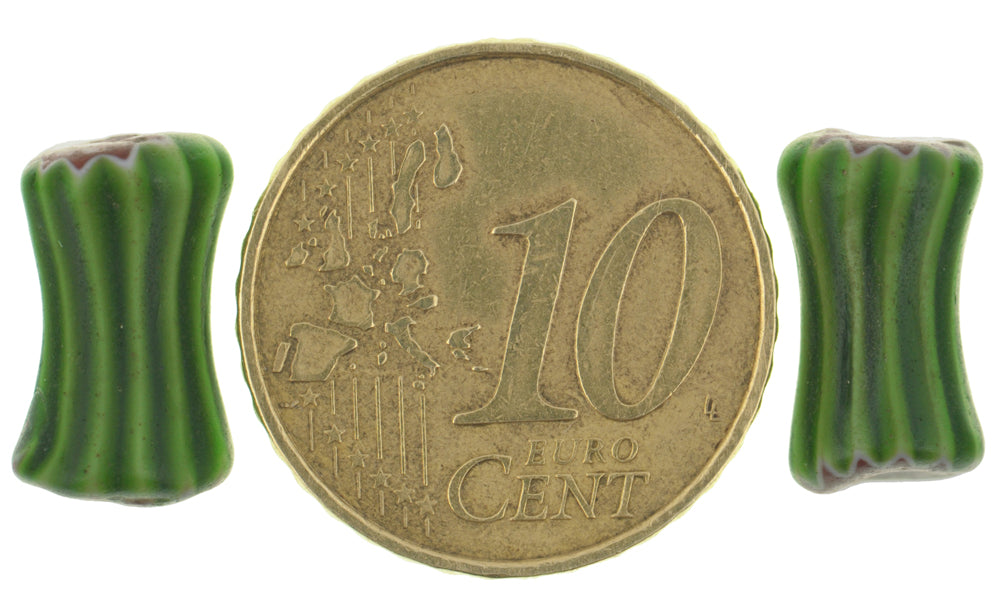 Seltene alte 4 Schichten grüne Chevron „Hundeknochen“ venezianische afrikanische Glasperlen SB-28507