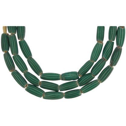 Antique Green Chevron Bead Strand - 25.5" Venetian Trade Beads