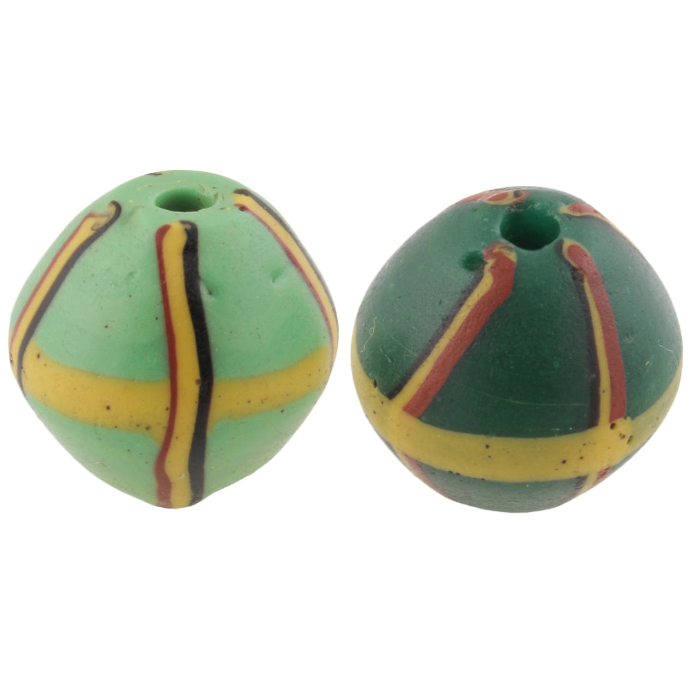 Antique Green Bicone "King" Venetian Lampwork Glass Trade Beads - close-up