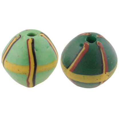 Antique Green Bicone "King" Venetian Lampwork Glass Trade Beads - close-up