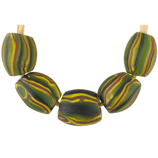 Antique Oval Millefiori Mosaic Glass Beads, Venetian Trade Beads