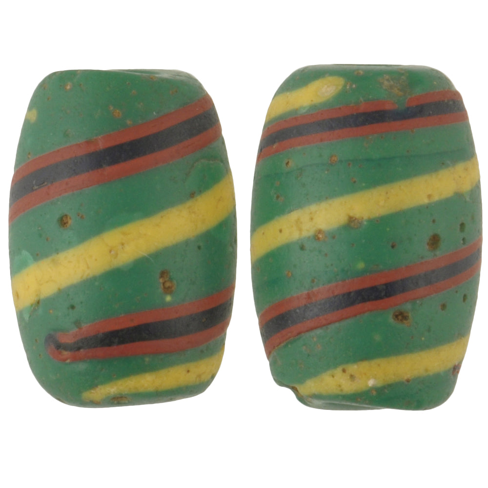 Seltene antike "Swirl" ausgefallene venezianische Lampwork-Glas-Handelsperlen - 15 x 10 mm