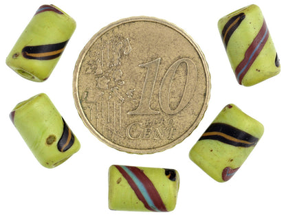 Antique Green Venetian Lampwork Trade Beads, 10X6Mm, African Wound Glass Beads - alternate view