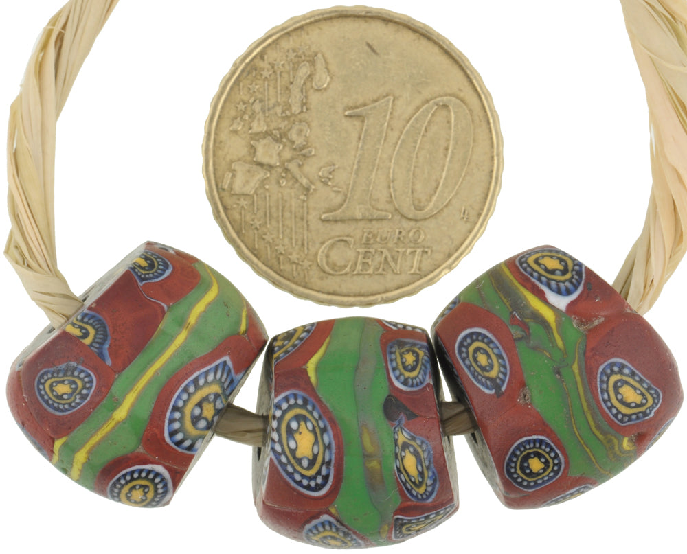 Seltene antike große gebänderte Millefiori venezianische Mosaikglasperlen 16 mm - alternative Ansicht