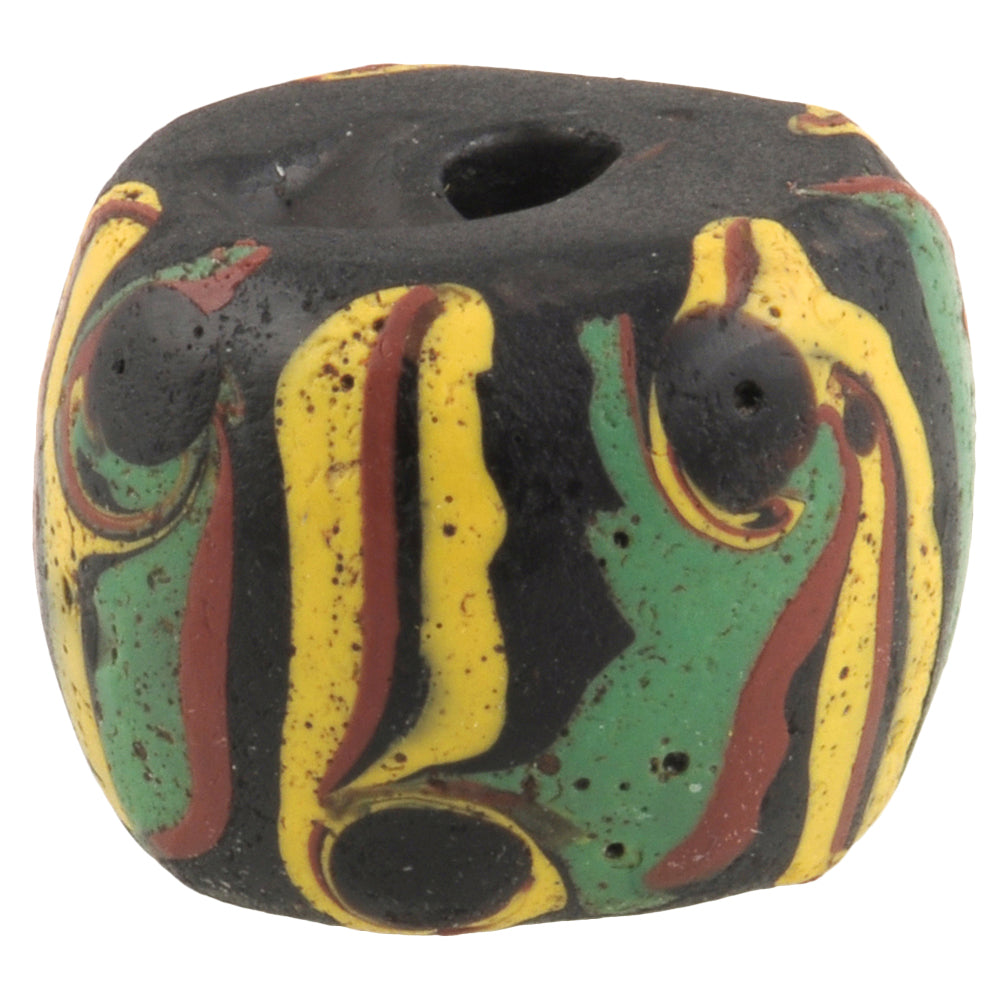 Antique Large Black Fancy Venetian Wound Glass Trade Bead - 19X14Mm