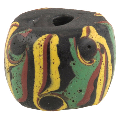 Antique Large Black Fancy Venetian Wound Glass Trade Bead - 19X14Mm