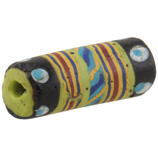 Rare Old Large Venetian Banded Fancy Glass Trade Bead With Trail Decorations