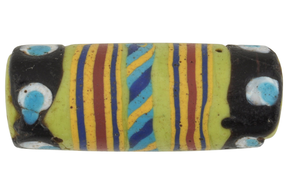 Rare Old Large Venetian Banded Fancy Glass Trade Bead With Trail Decorations - alternate view