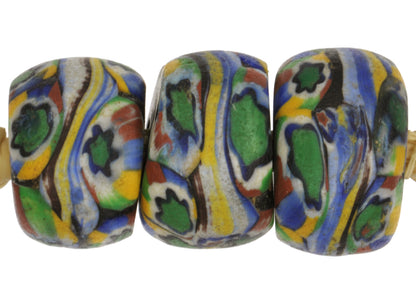 Antique Large Banded Millefiori Venetian Mosaic Glass Trade Beads - close-up