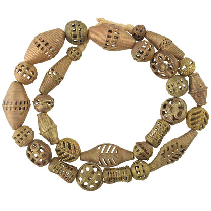Handmade African Brass Beads, 27.5" Strand, Lost Wax Technique From Ghana