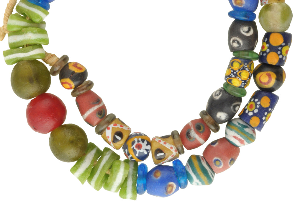 Colorful Krobo Glass Beads Strand Imitating Venetian Trade Beads - close-up
