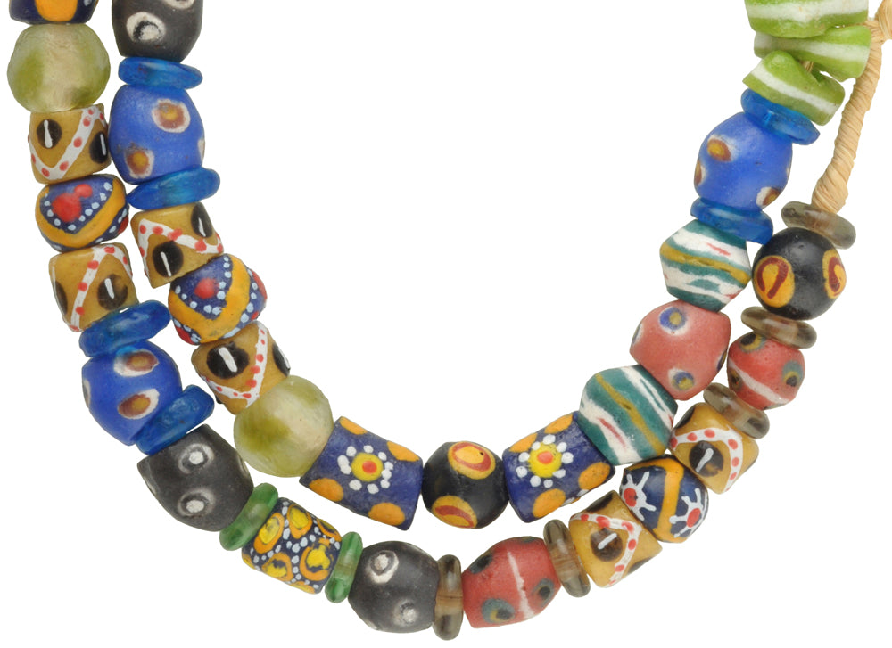 Colorful Krobo Glass Beads Strand Imitating Venetian Trade Beads - alternate view