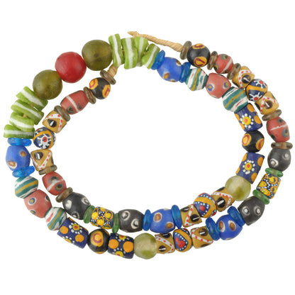 Colorful Krobo Glass Beads Strand Imitating Venetian Trade Beads