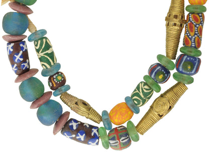 Beads brass glass African trade beads Ashanti Krobo powder glass necklace ethnic SB-35536