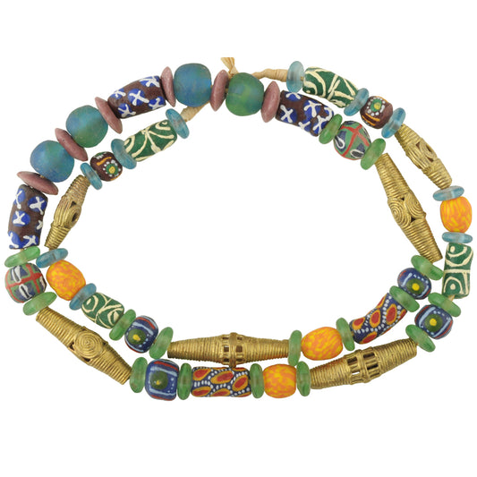 Perlen Messing Glas Afrikanische Handelsperlen Ashanti Krobo Pulverglas Halskette Ethno SB-35536