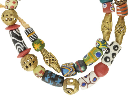 Mixed African Trade Beads - Krobo Glass & Brass, 8-16Mm, Ghana - close-up