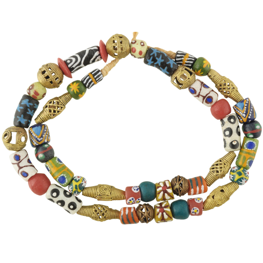 Mixed African Trade Beads - Krobo Glass & Brass, 8-16Mm, Ghana