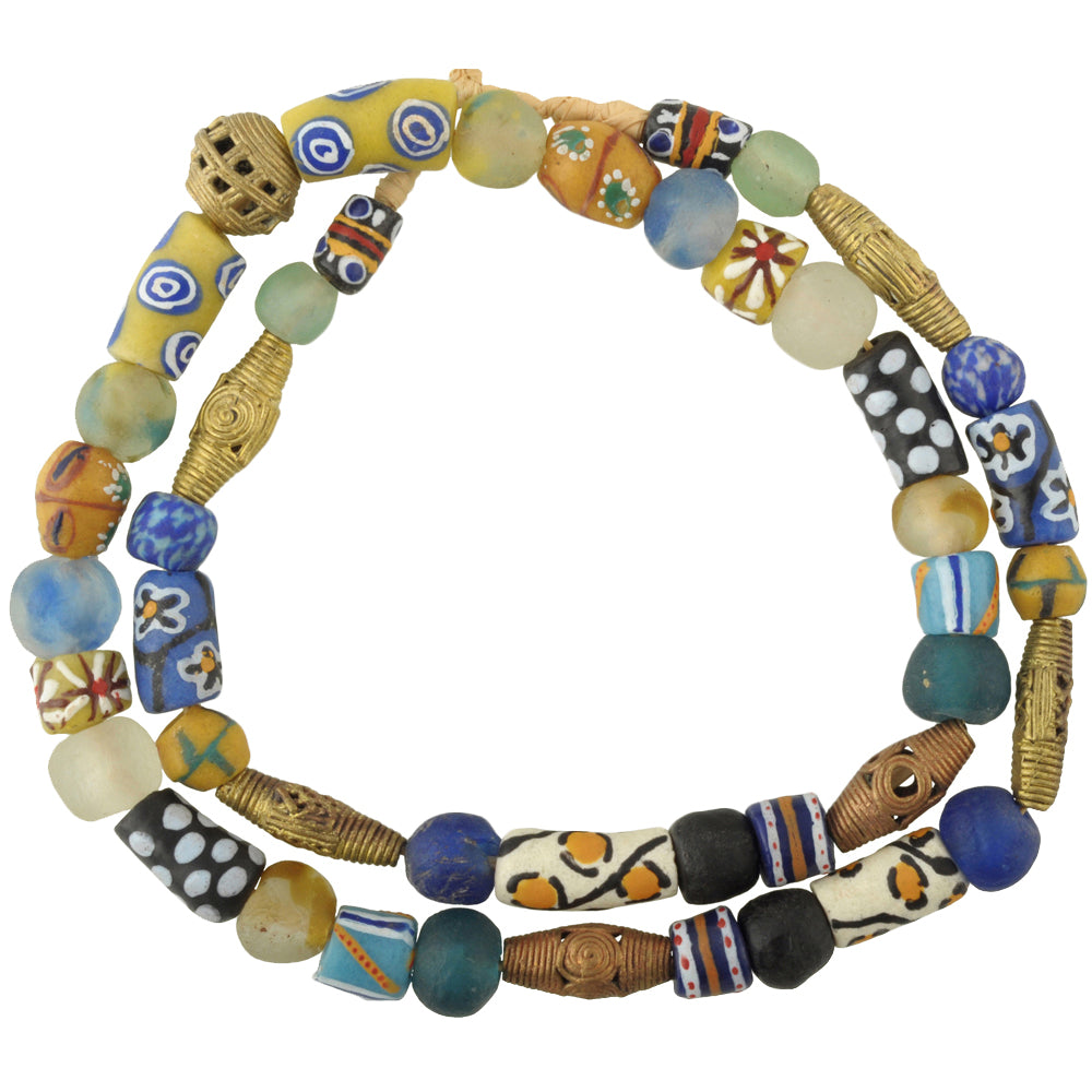 New Ashanti brass beads Ghana Krobo powder glass beads necklace African trade SB-35529