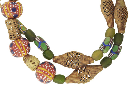 Glass brass trade beads Ashanti Ghana Krobo powder glass ethnic African necklace SB-35532