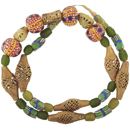 Glass brass trade beads Ashanti Ghana Krobo powder glass ethnic African necklace SB-35532