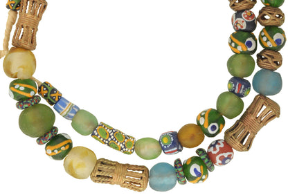 New Krobo powder glass trade beads Ashanti brass African trade Ghana necklace SB-35530