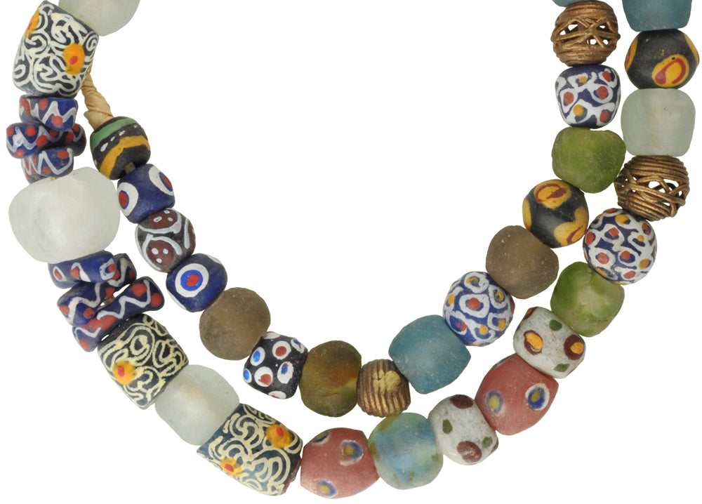 African Trade beads glass brass Ashanti krobo powder glass lost wax new necklace SB-35538